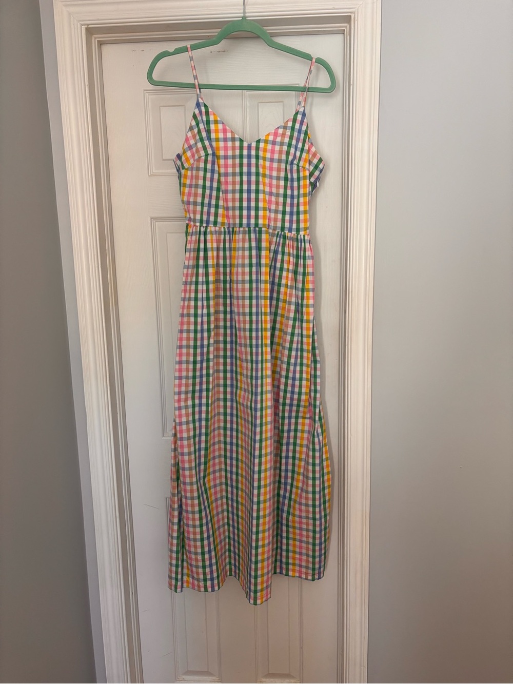 J. Crew Multicolor Gingham Spaghetti Strap Midi Dress